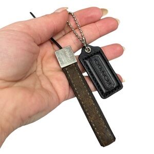 Coach Monogram Wristlet Strap & Black Leather Tag Keychain Set